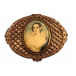 Antique Bronze And Gold Gilt Miniature Portrait Trinket Box