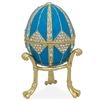 Image 1 : 3.15" Crystal Rhombus On Blue Enamel Faberge Inspired Egg