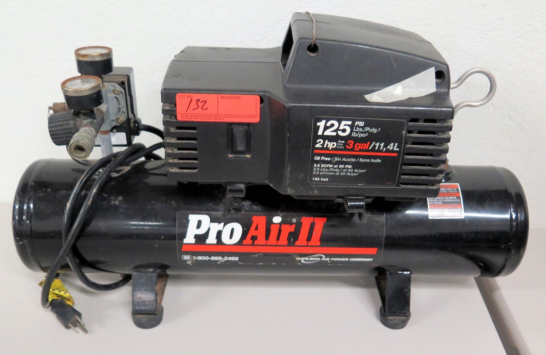 Pro Air II Air Compressor, 125 PSI, 2 HP, 3-Gallon 120 Volt