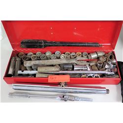 Red Metal Toolbox w/ Heavy Duty Socket Set, Drivers, etc.