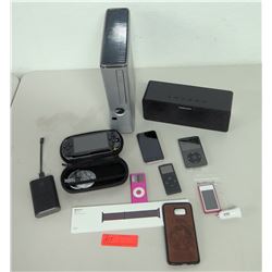 Xbox 360 Game Console, iPods, Speakers, CD Case w/ CDs, etc.