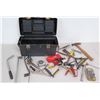 Image 1 : Plastic Tool Box w/ Tape Measure, Vice Grips, Hammers, Pry Bar, etc.