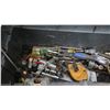 Image 8 : Plastic Tool Box w/ Tape Measure, Vice Grips, Hammers, Pry Bar, etc.