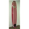 Image 1 : BBI Longboard Surfboard, 2 Fins (Right Fin Box Damaged), Red & White Stripes