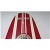 Image 4 : BBI Longboard Surfboard, 2 Fins (Right Fin Box Damaged), Red & White Stripes