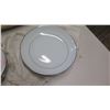 Image 11 : 4-Place Setting China (Made in Japan), White w/ Silver Border (1 of salad & 1 dinner plate missing)