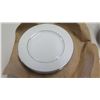 Image 2 : 4-Place Setting China (Made in Japan), White w/ Silver Border (1 of salad & 1 dinner plate missing)