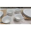 Image 8 : 4-Place Setting China (Made in Japan), White w/ Silver Border (1 of salad & 1 dinner plate missing)