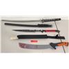 Image 1 : Qty 3 Swords, Knives, Katana Swords (2 w/ Sheaths)