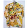 Image 1 : Vintage Aloha Shirt - Orange & Yellow w/Crane Motif, No Tags, Size Unknown