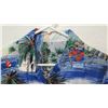 Image 2 : Vintage Aloha Shirt - Blue & Red Palm Tree/Sailing Motif, No Tags, Size Unknown