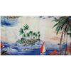 Image 8 : Vintage Aloha Shirt - Blue & Red Palm Tree/Sailing Motif, No Tags, Size Unknown