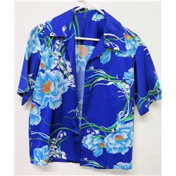 Vintage Shirt - Cobalt Blue Asian Inspired Floral Print, No Tags, Size Unknown