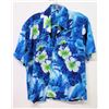 Image 1 : Vintage Aloha Shirt - Blue w/Green Hibiscus Floral Print, No Tags, Size Unknown