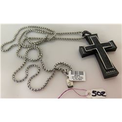 Men's Stainless Steel Necklace Black Cross Pendant Retail $449, New w/ Tag