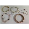 Image 1 : Qty 5 Misc Bracelets - Silver Pearl, Pink Enamel, Beaded, Bangle & Chain