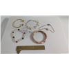 Image 9 : Qty 5 Misc Bracelets - Silver Pearl, Pink Enamel, Beaded, Bangle & Chain