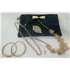 Image 1 : Qty 2 Necklaces, Leaf Pendant, Gold Tone Hoop Earrings, Victoria's Secret Bag