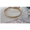 Image 10 : Qty 5 Bangle Bracelets, Misc Necklaces, 4 Rings & 2 Quarters in Plastic
