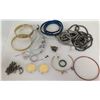 Image 1 : Qty 5 Bangle Bracelets, Misc Necklaces, 4 Rings & 2 Quarters in Plastic