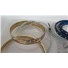 Image 9 : Qty 5 Bangle Bracelets, Misc Necklaces, 4 Rings & 2 Quarters in Plastic