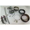 Image 1 : Watch, Silver Tone w/ Purple Stone Fringed Earrings, Misc Bracelets