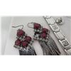 Image 2 : Watch, Silver Tone w/ Purple Stone Fringed Earrings, Misc Bracelets