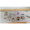 Image 18 : Qty 5 Rings, Angel Brooch, Misc Earrings, Beads & Chains