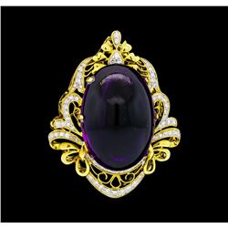 57.28 ctw Amethyst And Diamond Pendant-Pin - 18KT Yellow Gold