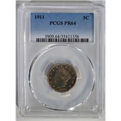 1911 LIBERTY NICKEL PCGS PR64