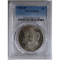 1921-D MORGAN DOLLAR PCGS MS65
