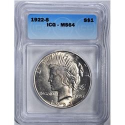 1922-S PEACE DOLLAR ICG MS64