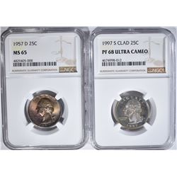 NGC WASHINGTON QTRS: 1957-D MS65 &