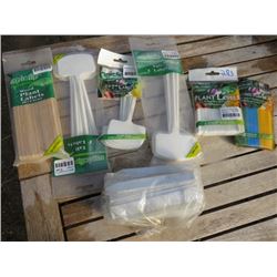 PLANT LABELS 4- 6" WOODEN PKGS, 4- 4" PKGS, 2 PKGS T LABELS, ECONO POT MARKERS, 3 TALL T LABELS, 3 C