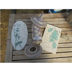 2 CERAMIC WALL PLATES 1-CERAMIC BIRD FEEDER