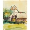 Image 1 : Artist Signed Watercolor on Paper Village Scene