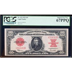 1923 $10 'Pokerchip' Legal Tender Note Fr.123 PCGS Superb Gem New 67PPQ
