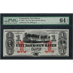 1860's $1 The City Bank of New Haven Obsolete Note PMG Choice Uncirculated 64EPQ