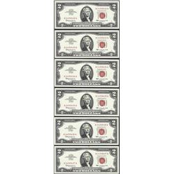 Lot of (6) Consecutive 1963 $2 Legal Tender Notes