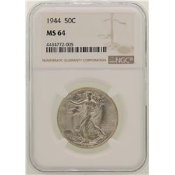 1944 Walking Liberty Half Dollar Coin NGC MS64