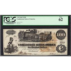 1862 $100 Confederate States of America Note T-39 PCGS New 62
