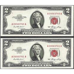 Lot of (2) Consecutive 1953 $2 Legal Tender Notes