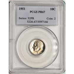 1951 Proof Roosevelt Dime Coin PCGS PR67