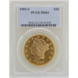 1902-S $20 Liberty Head Double Eagle Gold Coin PCGS MS61