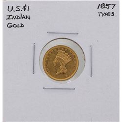 1857 Type 3 $1 Indian Princess Head Gold Coin