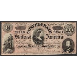 1864 $100 Confederate States of America Note