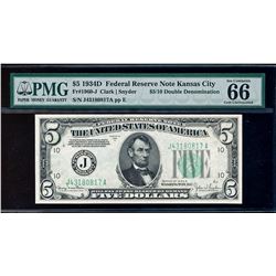 RARE 1934D $5/10 Double Denomination Federal Reserve Note ERROR PMG Gem Unc. 66E