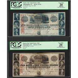 1839 $500 & 1840 $1,000 Bank of the United States Obsolete Notes PCGS VF20 Appar