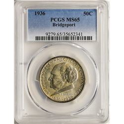 1936 Bridgeport Commemorative Half Dollar Coin PCGS MS65
