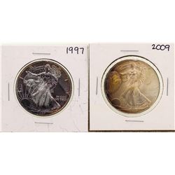Lot of 1997 & 2009 $1 American Silver Eagle Coins
